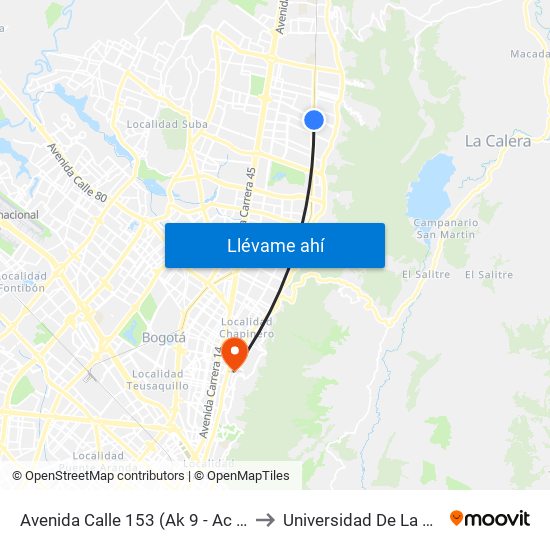 Avenida Calle 153 (Ak 9 - Ac 153) to Universidad De La Salle map