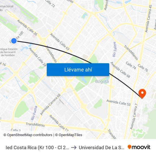 Ied Costa Rica (Kr 100 - Cl 23b) to Universidad De La Salle map