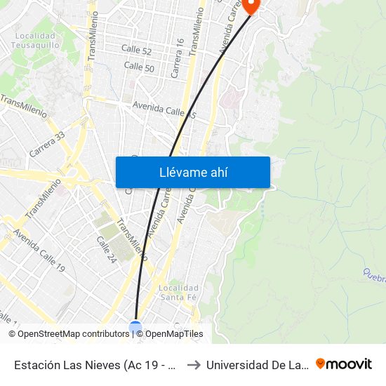 Estación Las Nieves (Ac 19 - Kr 9) (B) to Universidad De La Salle map