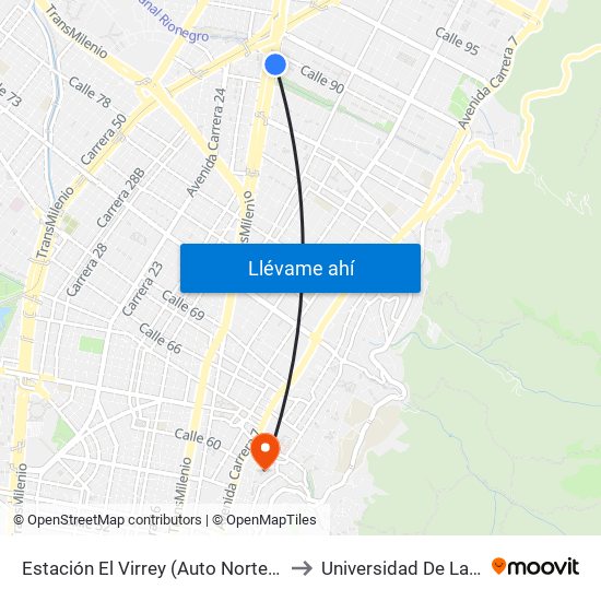 Estación El Virrey (Auto Norte - Cl 88) to Universidad De La Salle map