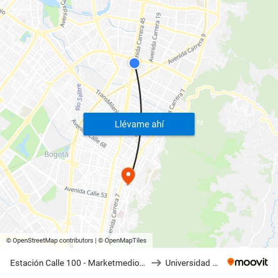 Estación Calle 100 - Marketmedios (Auto Norte - Cl 98) to Universidad De La Salle map