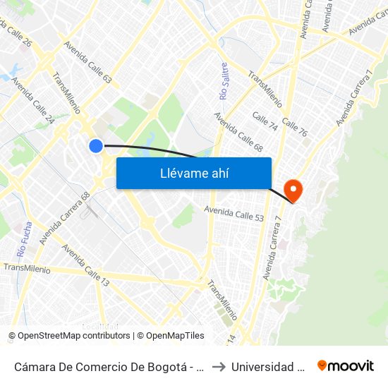 Cámara De Comercio De Bogotá - Salitre (Ac 26 - Kr 69) to Universidad De La Salle map