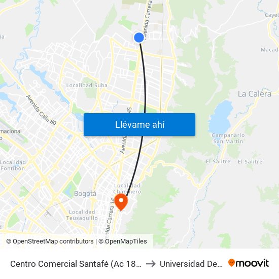 Centro Comercial Santafé (Ac 183 - Auto Norte) to Universidad De La Salle map