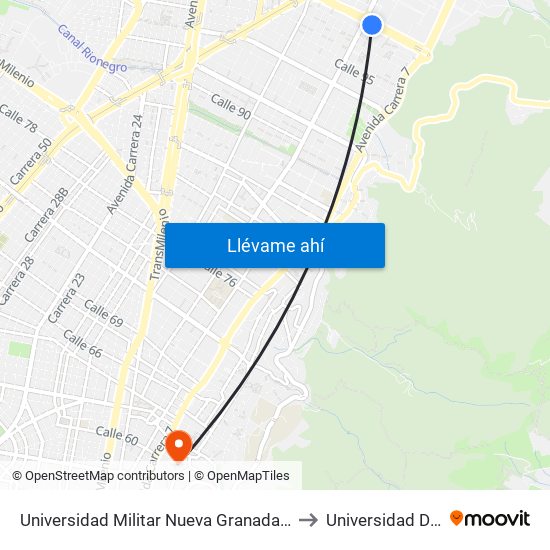 Universidad Militar Nueva Granada (Ac 100 - Kr 10) (A) to Universidad De La Salle map