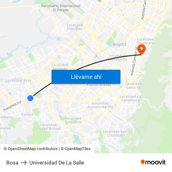 Bosa to Universidad De La Salle map