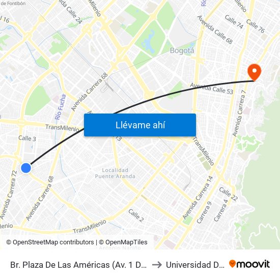 Br. Plaza De Las Américas (Av. 1 De Mayo - Kr 69c) (E) to Universidad De La Salle map