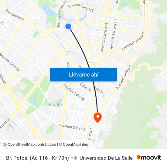 Br. Potosí (Ac 116 - Kr 70h) to Universidad De La Salle map