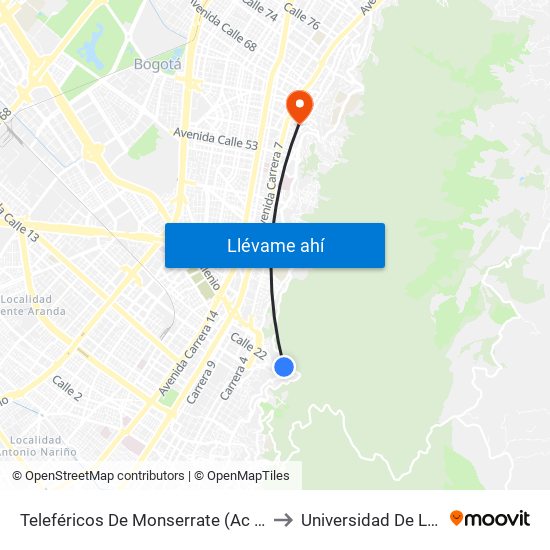 Teleféricos De Monserrate (Ac 20 - Kr 1) to Universidad De La Salle map