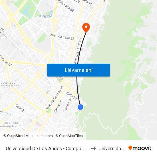 Universidad De Los Andes - Campo Deportivo (Av. Circunvalar - Cl 18) to Universidad De La Salle map