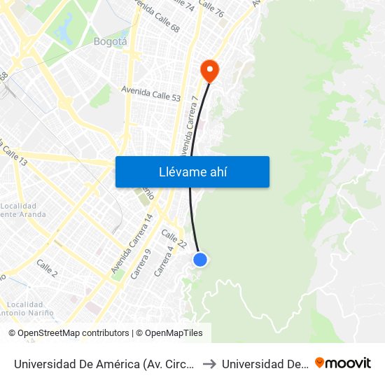 Universidad De América (Av. Circunvalar - Cl 19a) to Universidad De La Salle map