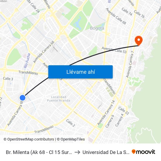Br. Milenta (Ak 68 - Cl 15 Sur) (A) to Universidad De La Salle map