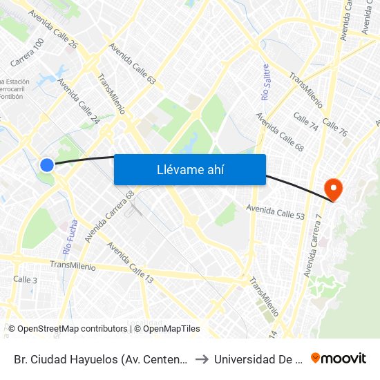 Br. Ciudad Hayuelos (Av. Centenario - Kr 78g) to Universidad De La Salle map