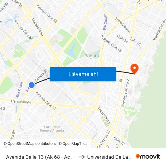 Avenida Calle 13 (Ak 68 - Ac 13) (A) to Universidad De La Salle map