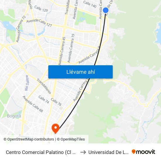 Centro Comercial Palatino (Cl 140 - Ak 7) to Universidad De La Salle map