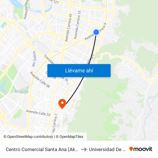 Centro Comercial Santa Ana (Ak 9 - Dg 108a) to Universidad De La Salle map