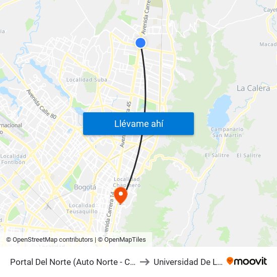 Portal Del Norte (Auto Norte - Cl 172a) (B) to Universidad De La Salle map