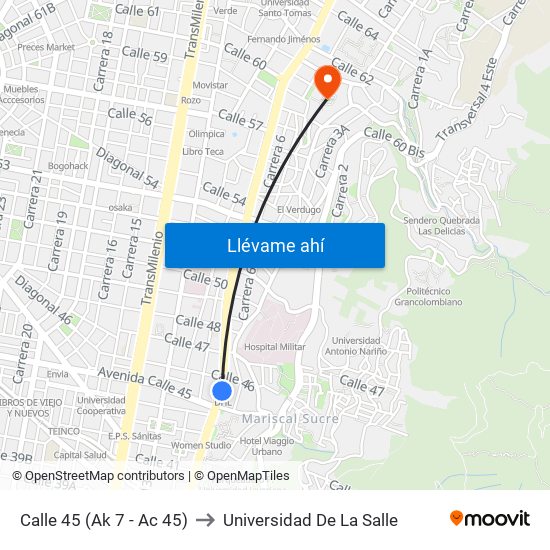 Calle 45 (Ak 7 - Ac 45) to Universidad De La Salle map