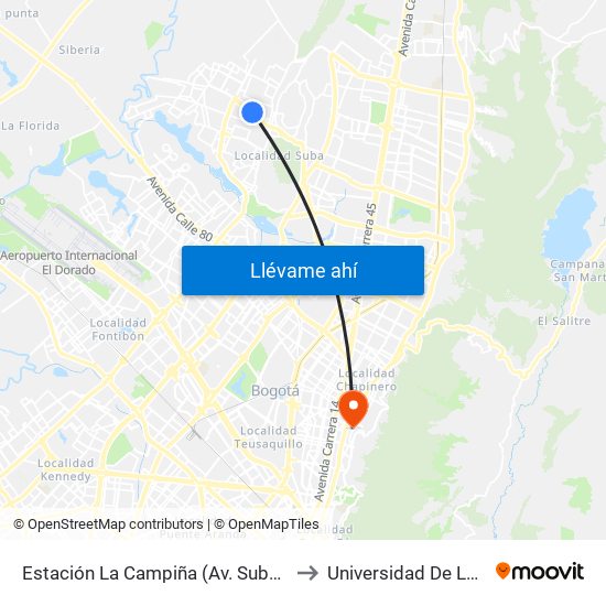 Estación La Campiña (Av. Suba - Kr 99) to Universidad De La Salle map