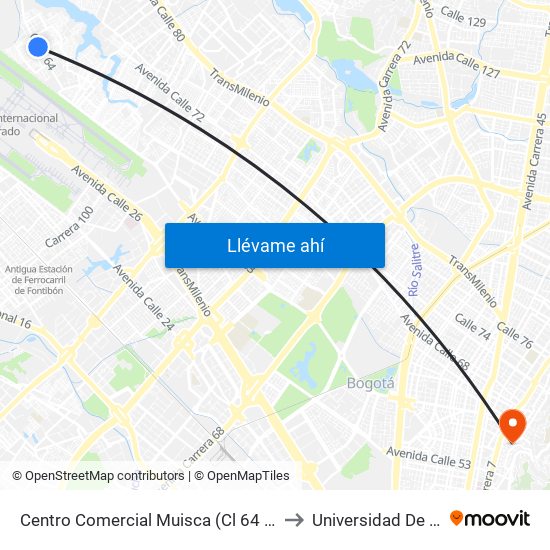Centro Comercial Muisca (Cl 64 - Kr 118b) (A) to Universidad De La Salle map