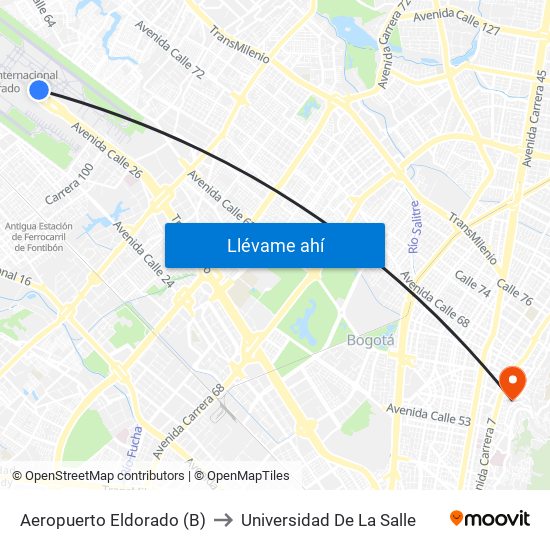 Aeropuerto Eldorado (B) to Universidad De La Salle map