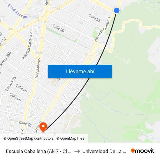Escuela Caballería (Ak 7 - Cl 100) to Universidad De La Salle map