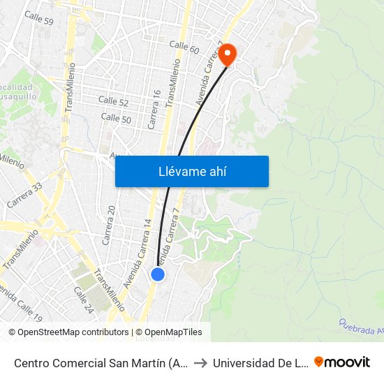 Centro Comercial San Martín (Ak 7 - Cl 32) to Universidad De La Salle map