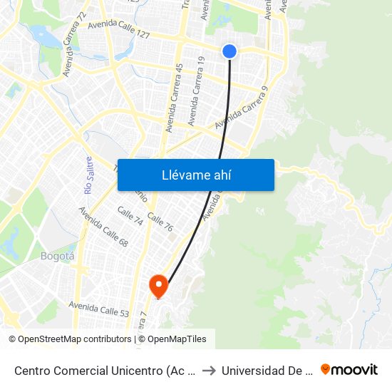 Centro Comercial Unicentro (Ac 127 - Kr 14a) to Universidad De La Salle map