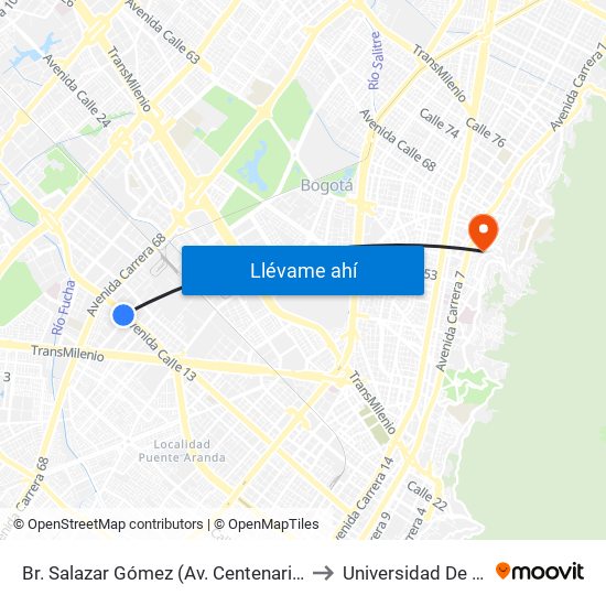 Br. Salazar Gómez (Av. Centenario - Kr 65) (A) to Universidad De La Salle map