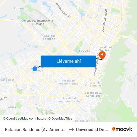 Estación Banderas (Av. Américas - Kr 79b) to Universidad De La Salle map