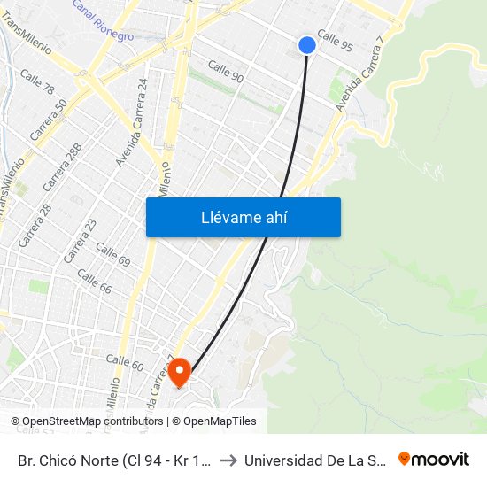 Br. Chicó Norte (Cl 94 - Kr 11a) to Universidad De La Salle map