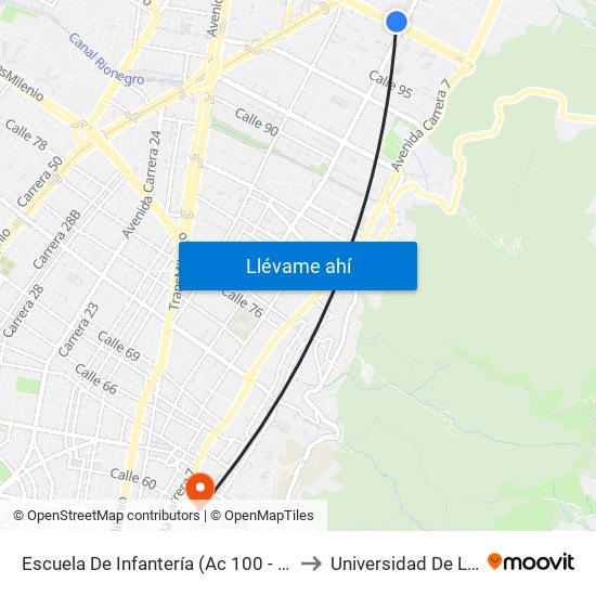 Escuela De Infantería (Ac 100 - Kr 11a) (B) to Universidad De La Salle map