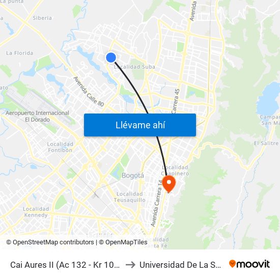 Cai Aures II (Ac 132 - Kr 103a) to Universidad De La Salle map