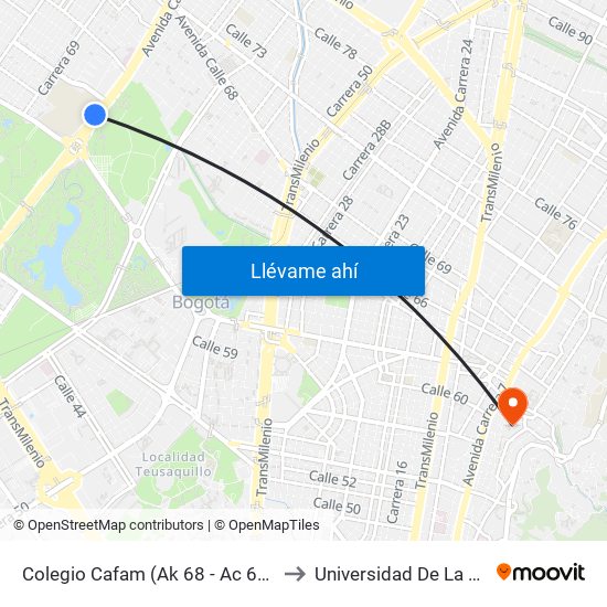 Colegio Cafam (Ak 68 - Ac 63) (A) to Universidad De La Salle map