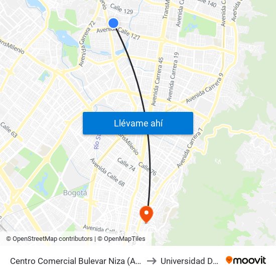 Centro Comercial Bulevar Niza (Av. Villas - Ac 127) to Universidad De La Salle map