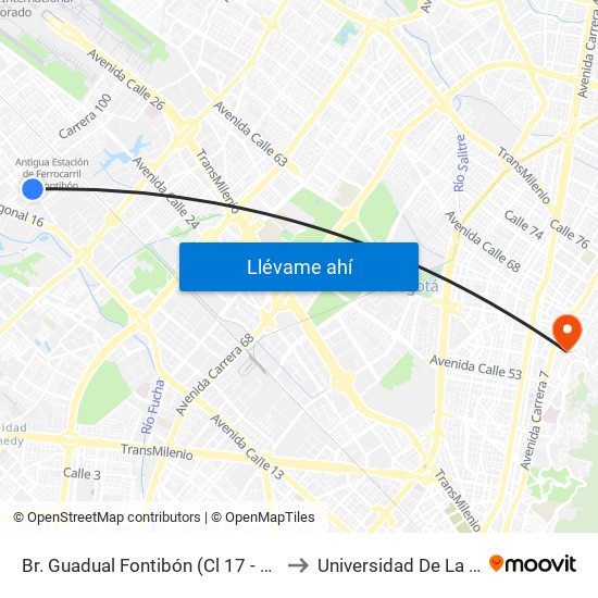 Br. Guadual Fontibón (Cl 17 - Kr 96h) to Universidad De La Salle map