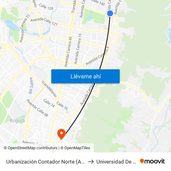 Urbanización Contador Norte (Ak 9 - Ac 134) to Universidad De La Salle map