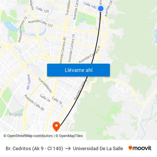 Br. Cedritos (Ak 9 - Cl 140) to Universidad De La Salle map