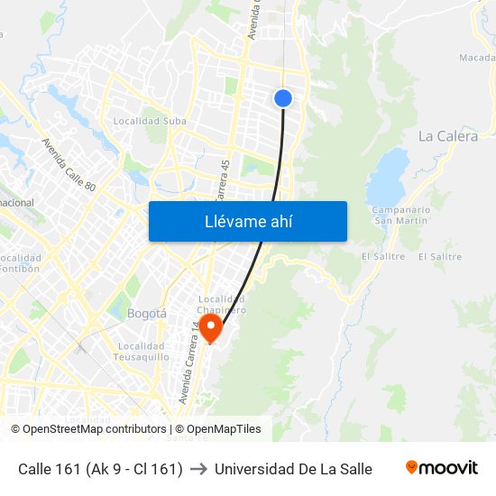 Calle 161 (Ak 9 - Cl 161) to Universidad De La Salle map