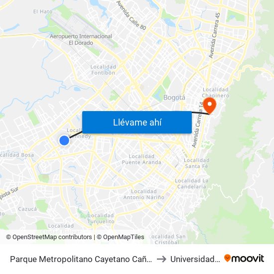 Parque Metropolitano Cayetano Cañizares (Av. A. Mejía - Cl 38 Sur) to Universidad De La Salle map