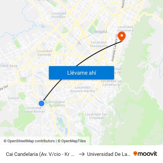 Cai Candelaria (Av. V/cio - Kr 43b) (A) to Universidad De La Salle map