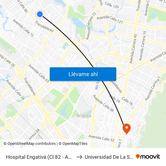 Hospital Engativá (Cl 82 - Ak 96) to Universidad De La Salle map