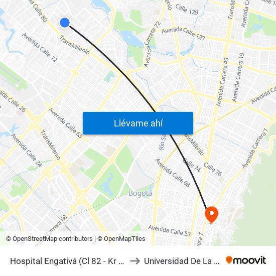 Hospital Engativá (Cl 82 - Kr 100a) to Universidad De La Salle map