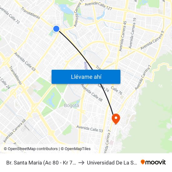 Br. Santa María (Ac 80 - Kr 73b) to Universidad De La Salle map