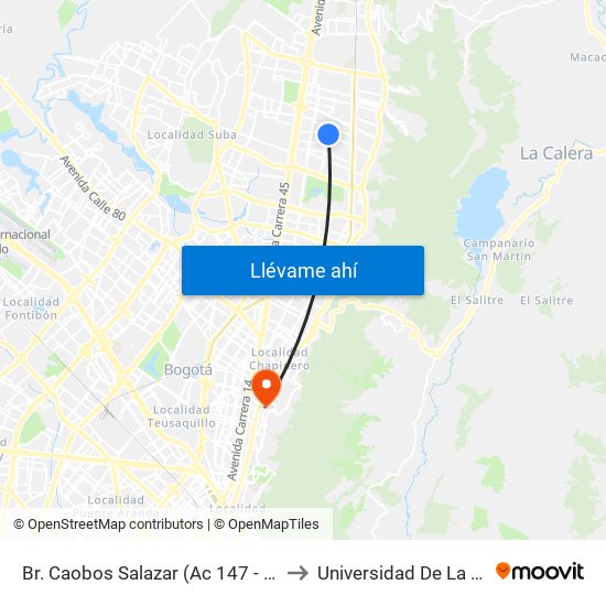 Br. Caobos Salazar (Ac 147 - Kr 14) to Universidad De La Salle map