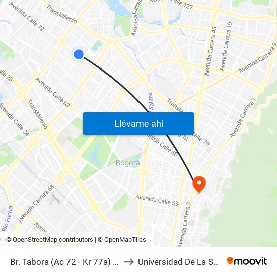 Br. Tabora (Ac 72 - Kr 77a) (A) to Universidad De La Salle map