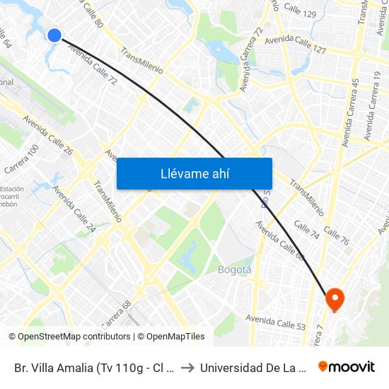 Br. Villa Amalia (Tv 110g - Cl 71c) to Universidad De La Salle map