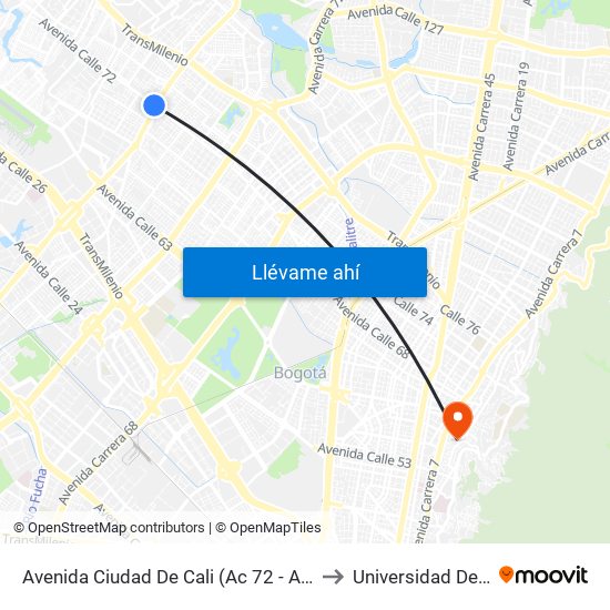 Avenida Ciudad De Cali (Ac 72 - Av. C. De Cali) (C) to Universidad De La Salle map
