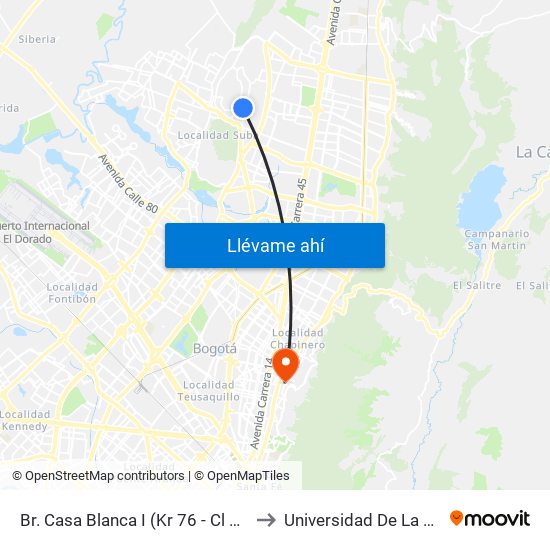 Br. Casa Blanca I (Kr 76 - Cl 146c) to Universidad De La Salle map