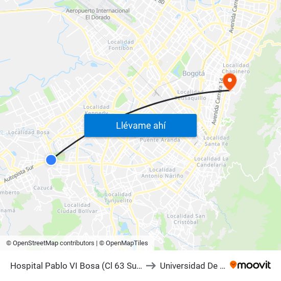 Hospital Pablo VI Bosa (Cl 63 Sur - Kr 77g) (A) to Universidad De La Salle map