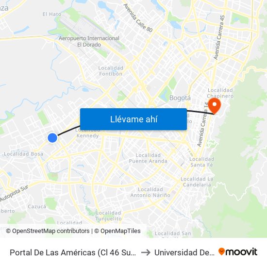 Portal De Las Américas (Cl 46 Sur - Av. C. De Cali) to Universidad De La Salle map